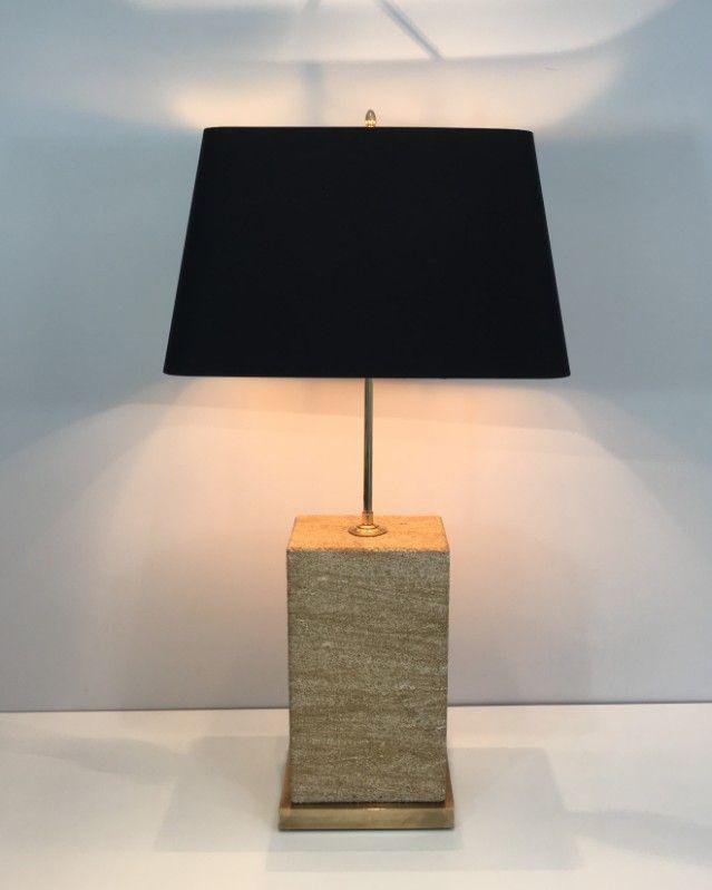 Stone and Brass Table Lamp, 1970s