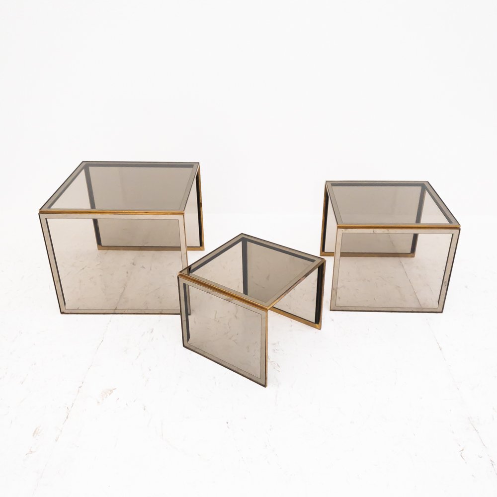 Stone and Glass Interlocking Tables, Italy, 1960s, Set of 3