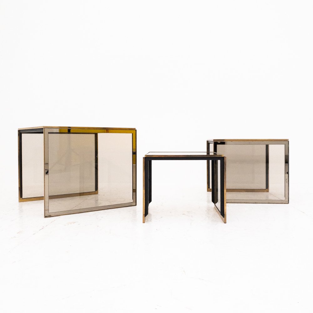 Stone and Glass Interlocking Tables, Italy, 1960s, Set of 3-UPW-1736404