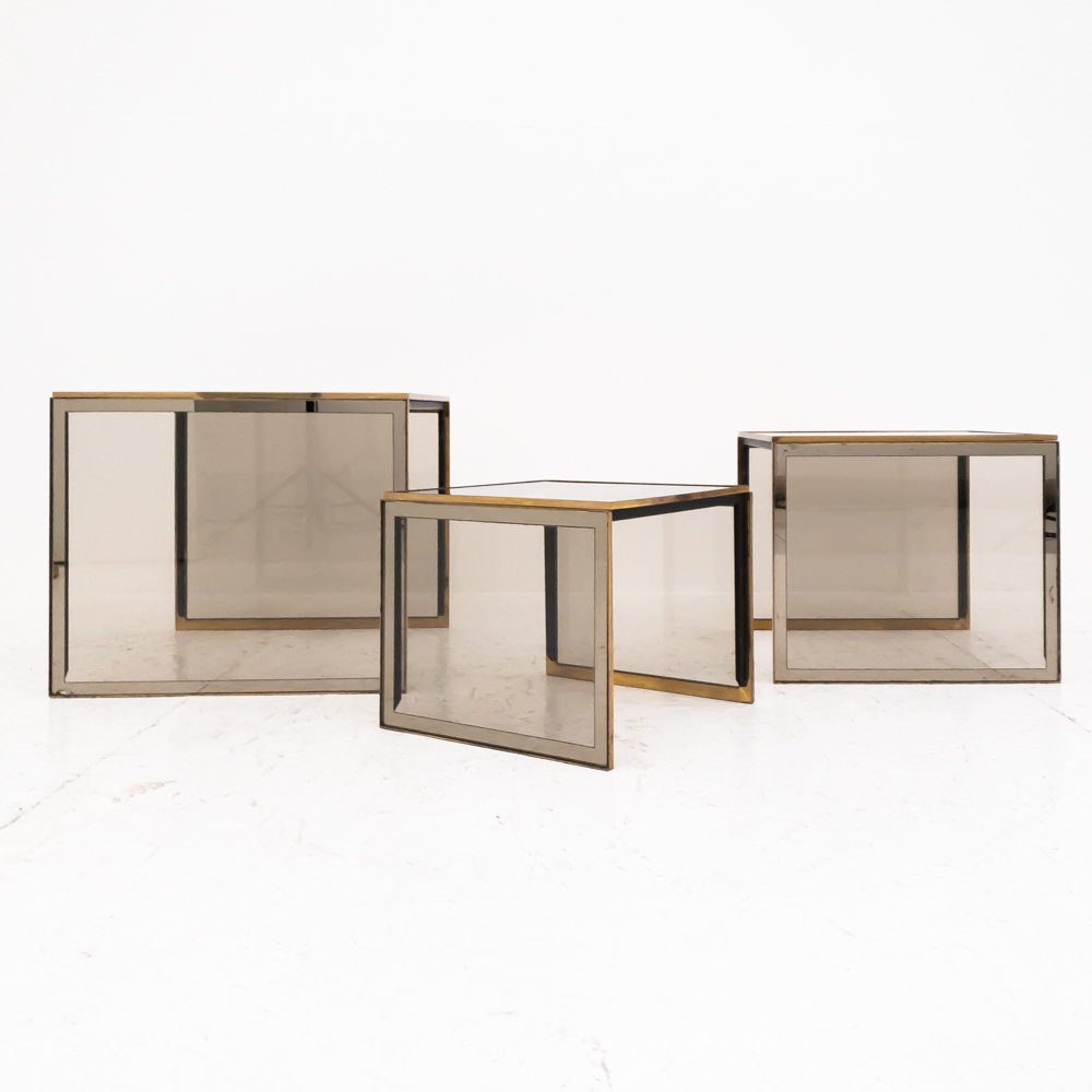 Stone and Glass Interlocking Tables, Italy, 1960s, Set of 3-UPW-1736404