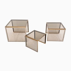 Stone and Glass Interlocking Tables, Italy, 1960s, Set of 3-UPW-1736404