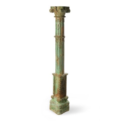 Stone Column and Carved and Patinated Wood-NQ-702209