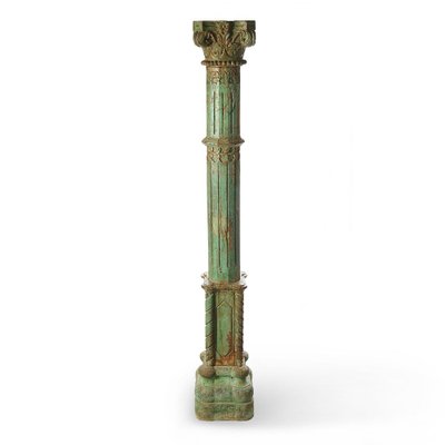 Stone Column and Carved and Patinated Wood-NQ-702209