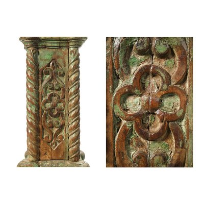 Stone Column and Carved and Patinated Wood-NQ-702209