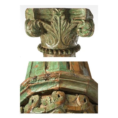 Stone Column and Carved and Patinated Wood-NQ-702209