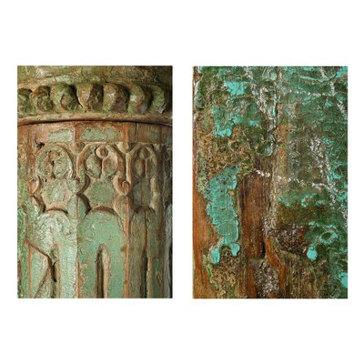 Stone Column and Carved and Patinated Wood-NQ-702209