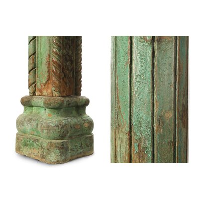 Stone Column and Carved and Patinated Wood-NQ-702209