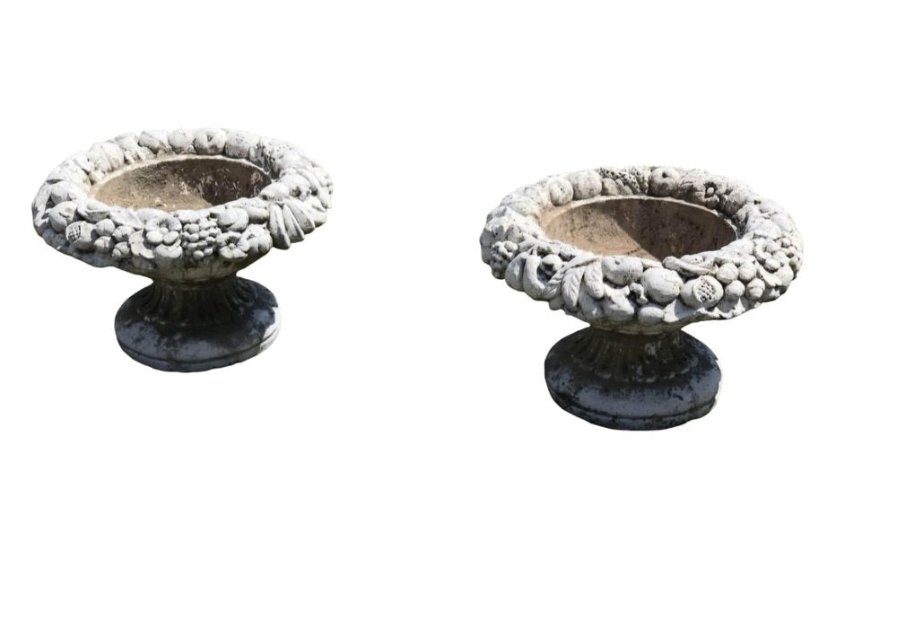 Stone Planter Vases with Decorative Faces, 1950s, Set of 2