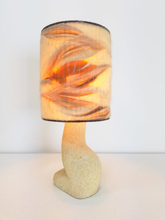 Stone & Wool Brutalist Art Table Lamp, 1970s