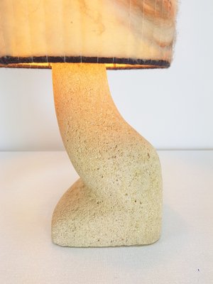 Stone & Wool Brutalist Art Table Lamp, 1970s-AXJ-1551437