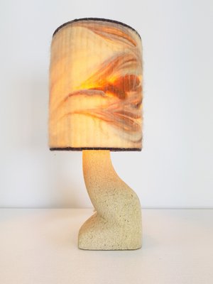 Stone & Wool Brutalist Art Table Lamp, 1970s-AXJ-1551437