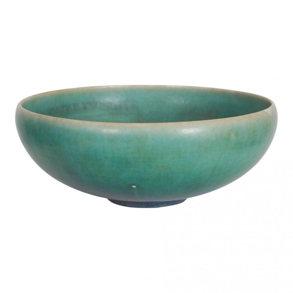 Stoneware Bowl with a Green Glaze by Eva Stæhr-Nielsen for Saxbo