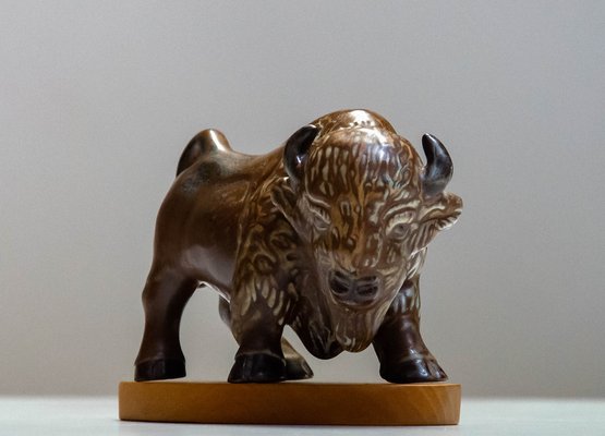 Stoneware-Chamotte Brown Brutalist Bull by Gunnar Nylund for Rörstrand, 1960s-JE-1718585