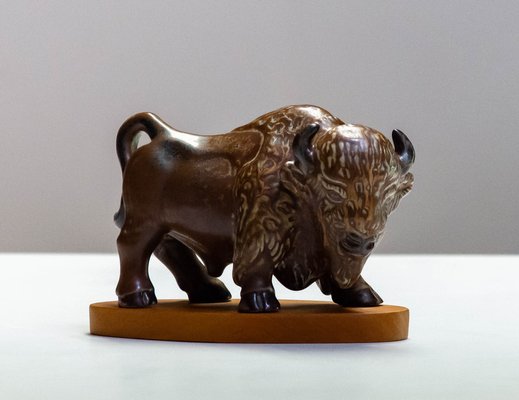 Stoneware-Chamotte Brown Brutalist Bull by Gunnar Nylund for Rörstrand, 1960s-JE-1718585