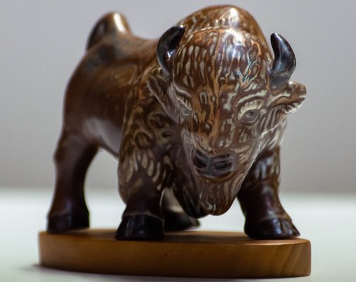 Stoneware-Chamotte Brown Brutalist Bull by Gunnar Nylund for Rörstrand, 1960s-JE-1718585