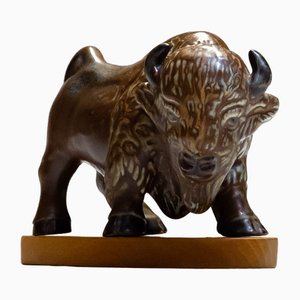 Stoneware-Chamotte Brown Brutalist Bull by Gunnar Nylund for Rörstrand, 1960s-JE-1718585