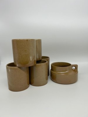 Stoneware Cups and Sugar Bowl, 1970s, Set of 7-AVC-1773298