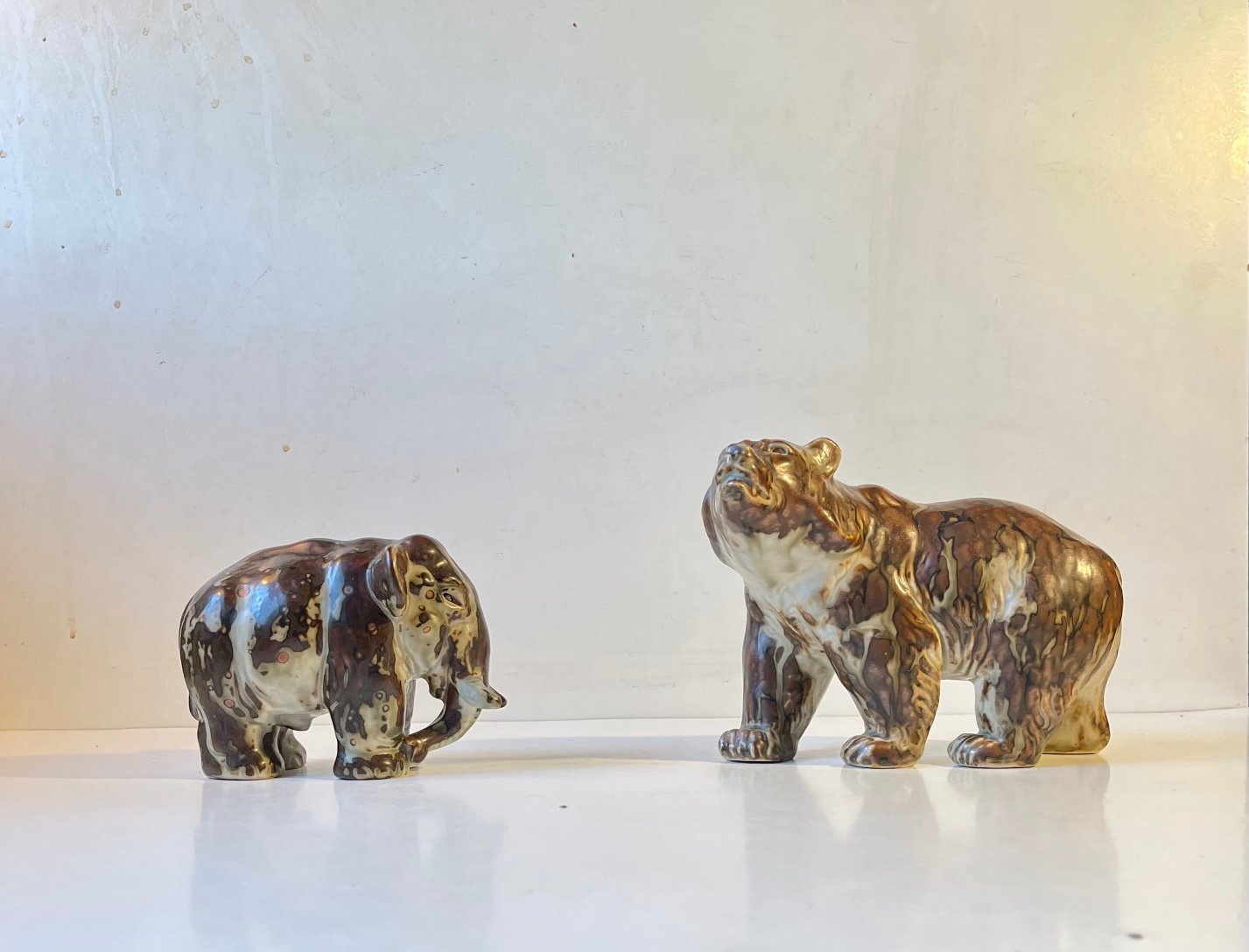 Stoneware Elephant and Bear by Knud Kyhn for Royal Copenhagen, 1950s, Set of 2