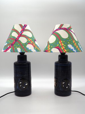 Stoneware Table Lamps with Josef Franks Shades by Olle Alberius & Upsala Ekeby for Svenskt Tenn., 1970s, Set of 2-JZC-2019812