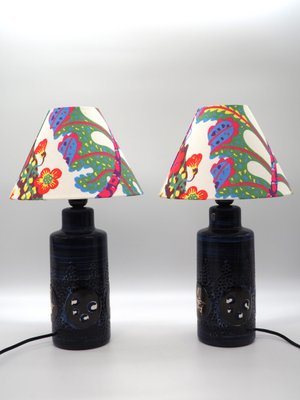 Stoneware Table Lamps with Josef Franks Shades by Olle Alberius & Upsala Ekeby for Svenskt Tenn., 1970s, Set of 2-JZC-2019812