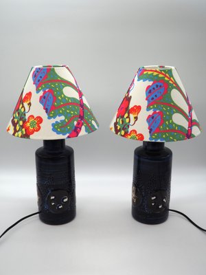 Stoneware Table Lamps with Josef Franks Shades by Olle Alberius & Upsala Ekeby for Svenskt Tenn., 1970s, Set of 2-JZC-2019812