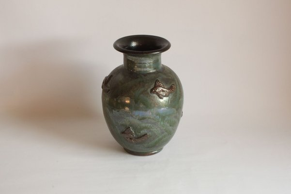 Stoneware Vase with Fish Decor by Roger Guerin, Belgium, 1920s-PLT-1014871