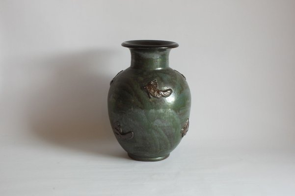 Stoneware Vase with Fish Decor by Roger Guerin, Belgium, 1920s-PLT-1014871