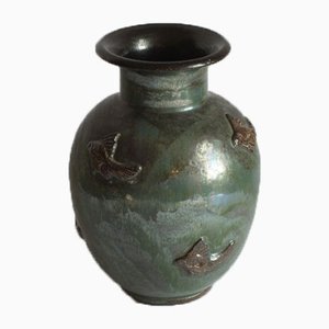 Stoneware Vase with Fish Decor by Roger Guerin, Belgium, 1920s-PLT-1014871