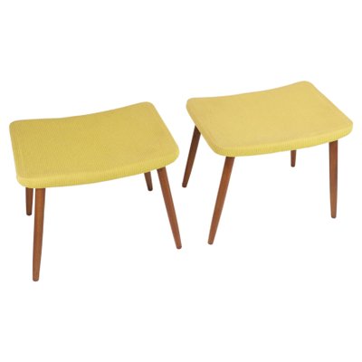 Stool in Yellow Fabric with Teak Legs, Denmark, 1960s-UY-1168390