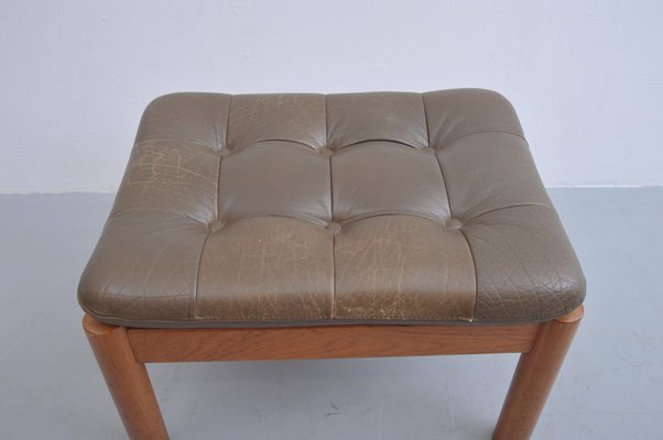 Stool or Footstool in Teak with Leather Cushion-ZE-990940