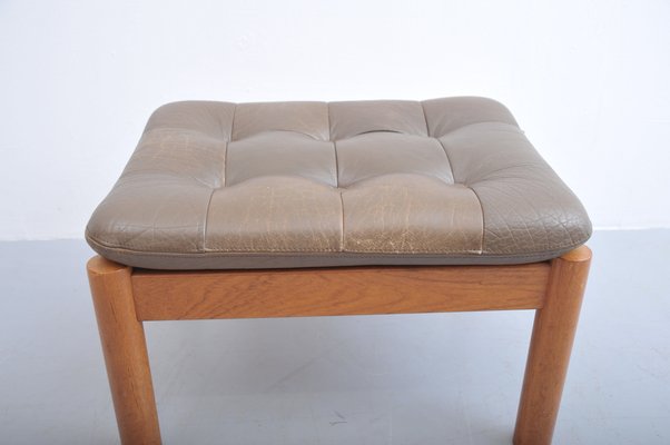 Stool or Footstool in Teak with Leather Cushion-ZE-990940