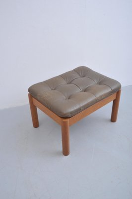 Stool or Footstool in Teak with Leather Cushion-ZE-990940