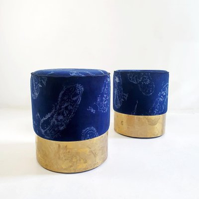 Stools in Brass and Velvet, Italy, Set of 2-FO-1269875