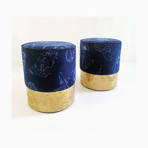 Stools in Brass and Velvet, Italy, Set of 2-FO-1269875