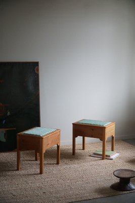 Stools in Pine & Fabric with Storage, 1950s, Set of 2-MXF-1781175