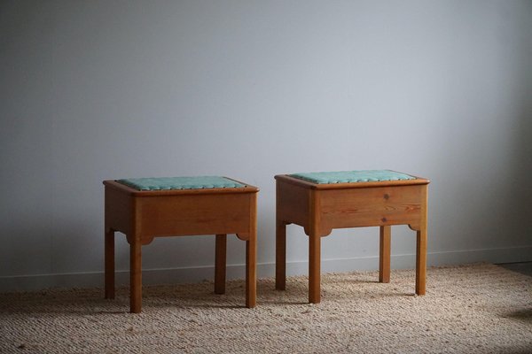 Stools in Pine & Fabric with Storage, 1950s, Set of 2-MXF-1781175