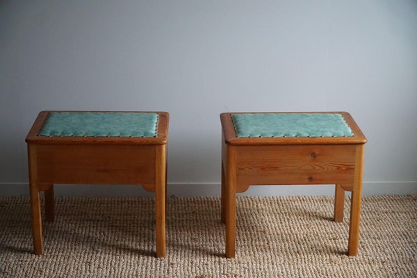 Stools in Pine & Fabric with Storage, 1950s, Set of 2-MXF-1781175