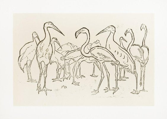 Storks and Flamingos - Original Woodcut by Unknown French Artist Early 1900-ZCI-755799