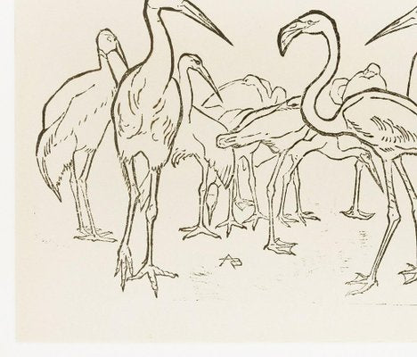 Storks and Flamingos - Original Woodcut by Unknown French Artist Early 1900-ZCI-755799