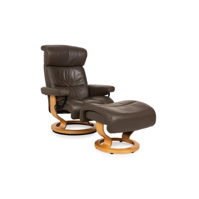 Stressless Leather Armchair with Stool, Set of 2-RQW-2041476