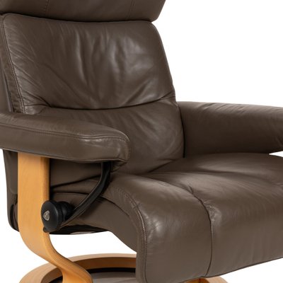 Stressless Leather Armchair with Stool, Set of 2-RQW-2041476