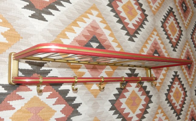 String Coat Rack in Red Brass With Hat Hooks, 1950s-AFE-1330866