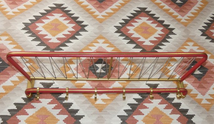 String Coat Rack in Red Brass With Hat Hooks, 1950s-AFE-1330866