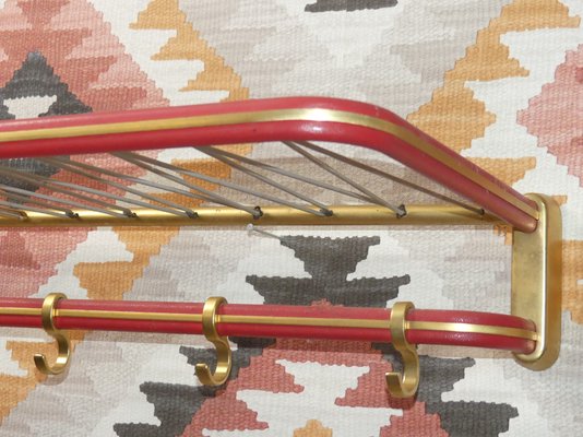 String Coat Rack in Red Brass With Hat Hooks, 1950s-AFE-1330866