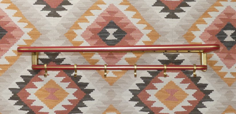 String Coat Rack in Red Brass With Hat Hooks, 1950s-AFE-1330866