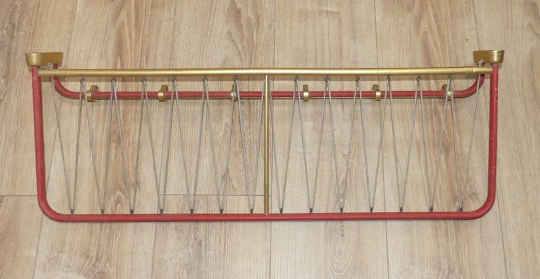 String Coat Rack in Red Brass With Hat Hooks, 1950s-AFE-1330866