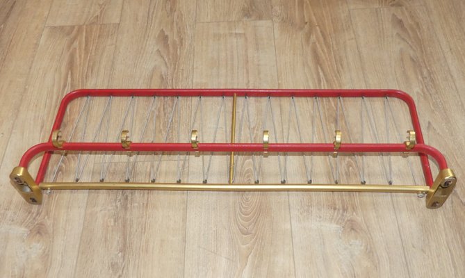 String Coat Rack in Red Brass With Hat Hooks, 1950s-AFE-1330866