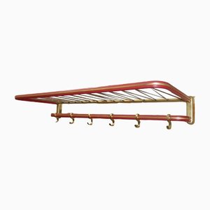 String Coat Rack in Red Brass With Hat Hooks, 1950s-AFE-1330866