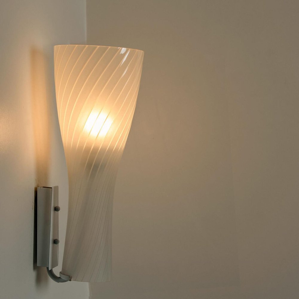 Striped Clear White Glass Wall Light attributed to Gangkofner for Peill, Germany, 1970s