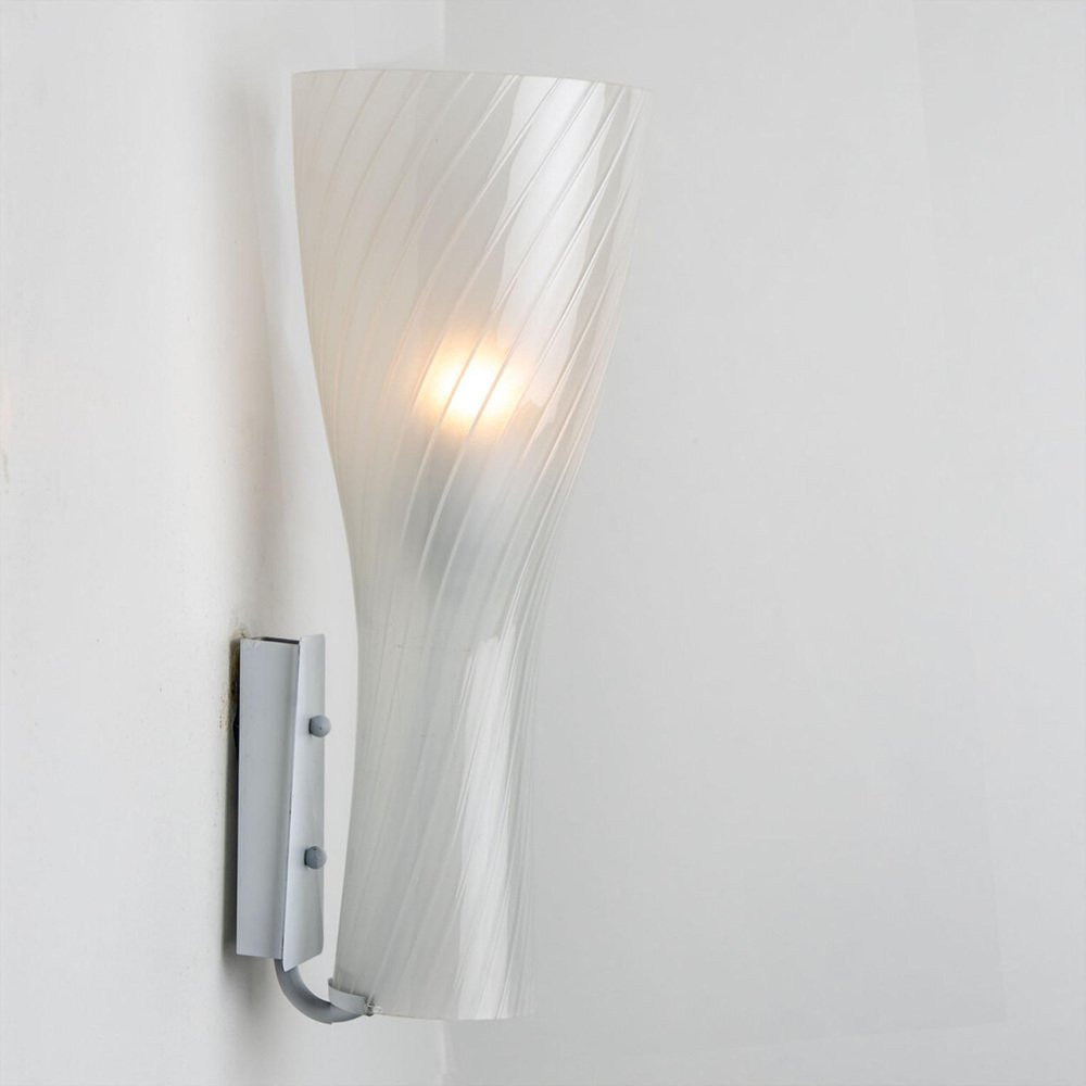 Striped Clear White Glass Wall Light attributed to Gangkofner for Peill, Germany, 1970s